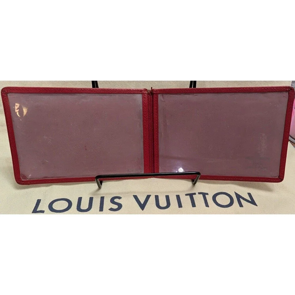 Louis Vuitton Card Holder Wallet Red Taiga Leather Bifold 2000 Authentic SP0090